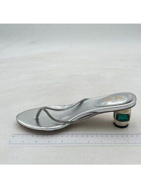 Silver Thong Crystal Low Heel Block Sandals Flip Flops Open Toe Shoes